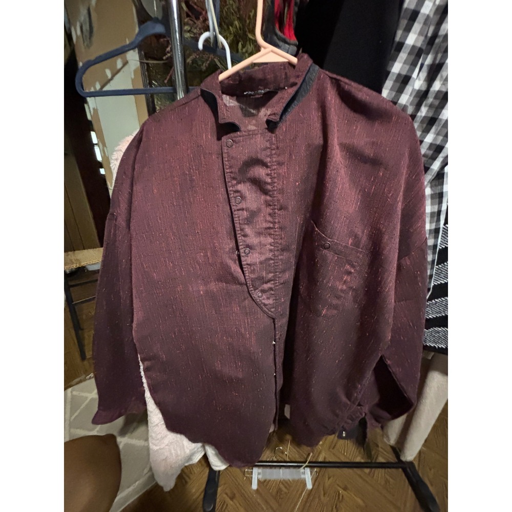 Hutzpah Burgundy Button Down Shirt Unusual Fastening Unique Design